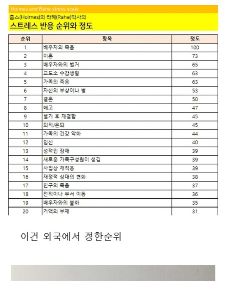 인간이 받는 스트레스 순위