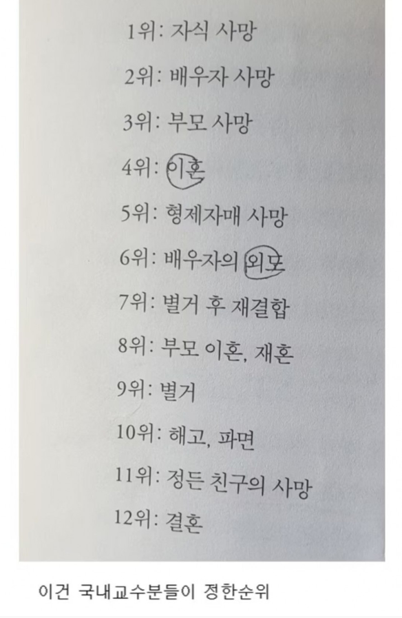 인간이 받는 스트레스 순위